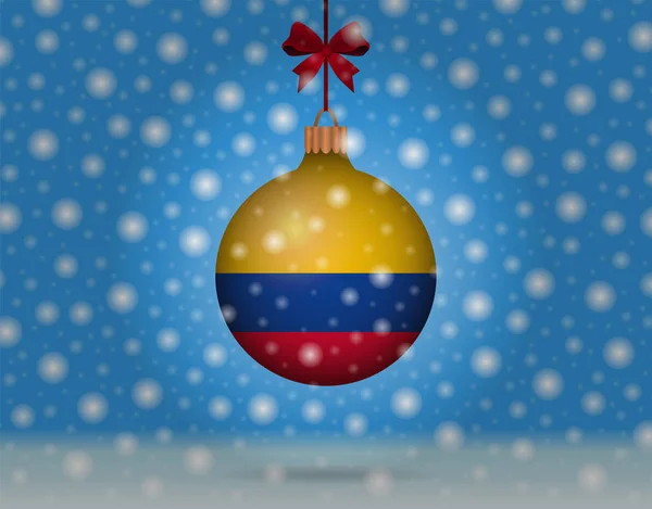 Kar yağışı ve Kolombiya bayrağı ile kartopu — Stok Vektör