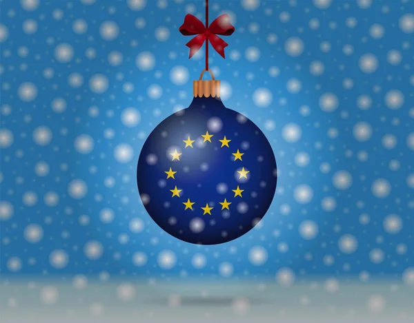 Снегопад и снежок с флагом Европейского союза — стоковый вектор