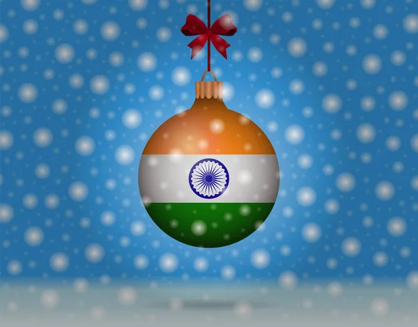 Снегопад и снежный ком с флагом Индии — стоковый вектор