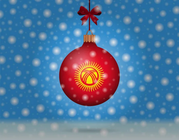 Chute de neige et boule de neige avec drapeau du Kirghizistan — Image vectorielle