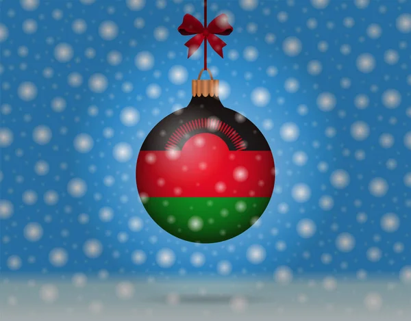 Sneeuwval en sneeuwbal met vlag van malawi — Stockvector