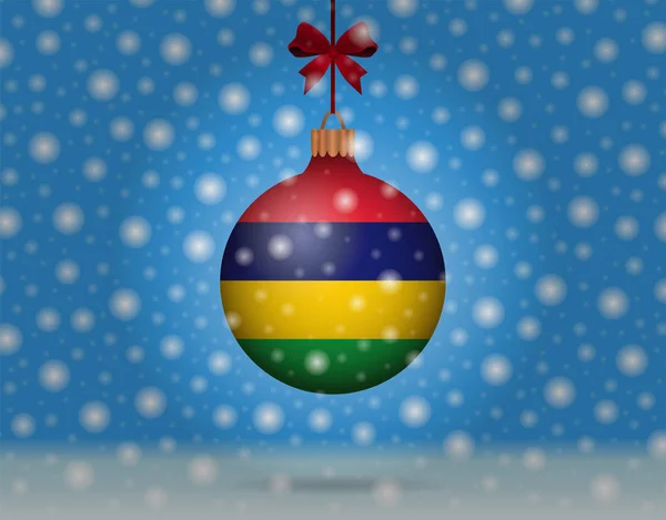 Schneefall und Schneeball mit der Flagge von Mauritius — Stockvektor