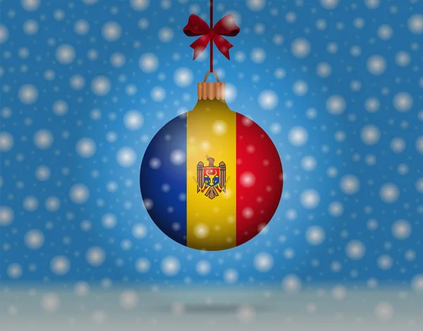 Queda de neve e bola de neve com bandeira da Moldávia — Vetor de Stock
