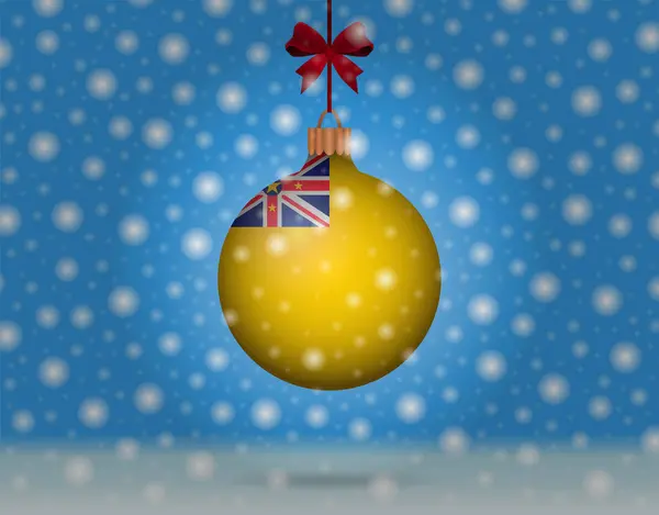 降雪和纽埃国旗的雪球 — 图库矢量图片