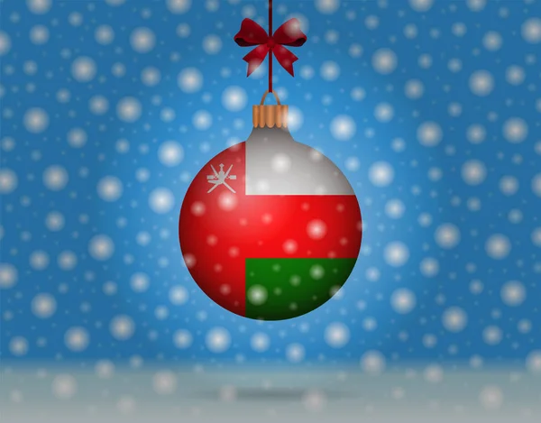 Chute de neige et boule de neige avec drapeau d'oman — Image vectorielle