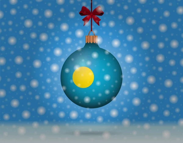 Chute de neige et boule de neige avec drapeau de palaos — Image vectorielle