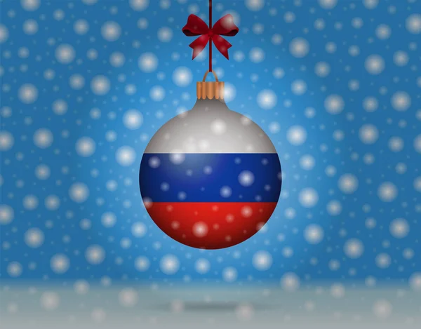 Queda de neve e bola de neve com bandeira da Rússia — Vetor de Stock