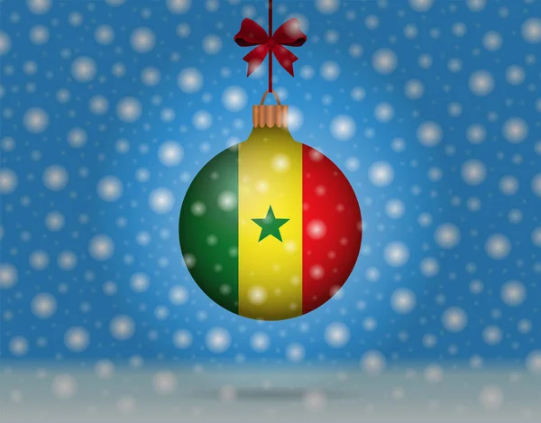 Снегопад и снежный ком с флагом Сенегала — стоковый вектор
