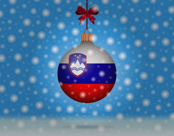 Queda de neve e bola de neve com bandeira de slovenia — Vetor de Stock