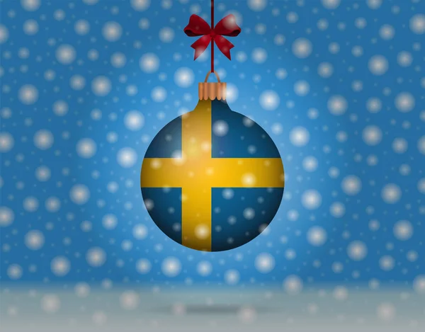降雪和瑞典国旗的雪球 — 图库矢量图片