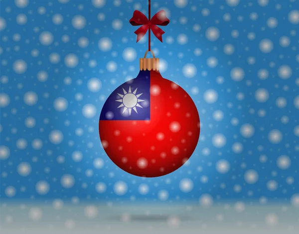 Snöfall och snöboll med flagga av taiwan — Stock vektor