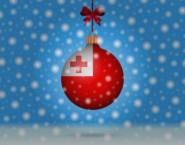 Chute de neige et boule de neige avec drapeau de tonga — Image vectorielle