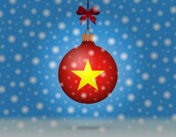 Chute de neige et boule de neige avec drapeau du Viet Nam — Image vectorielle