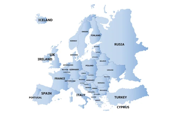 Mapa azul da Europa — Vetor de Stock