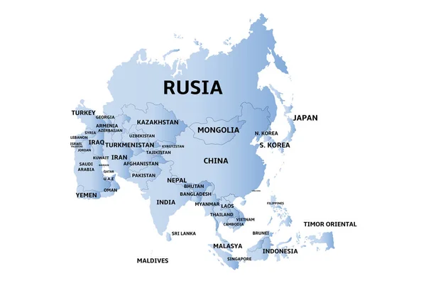 Mavi Asya Haritası — Stok Vektör