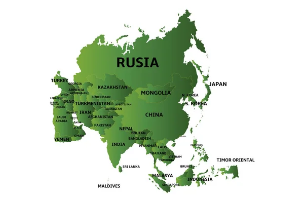 아시아의 녹색 지도 — 스톡 벡터