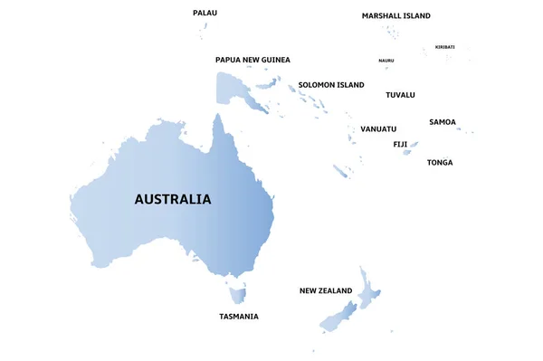 Kék Térkép Ausztrália és Óceánia — Stock Vector