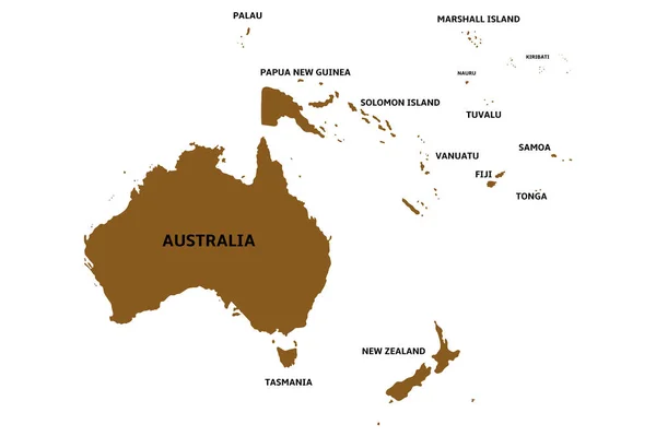 Mapa da oceânia com os países —  Vetores de Stock