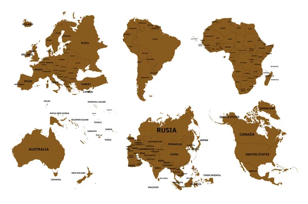 设置 6 大洲和国家 — 图库矢量图片