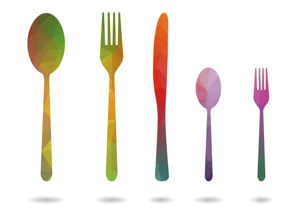 Low poly five cutlery — Stock Vector