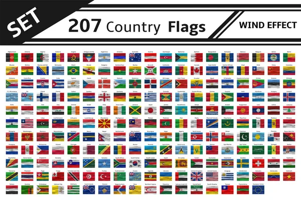 Conjunto 207 país bandeira efeito vento —  Vetores de Stock