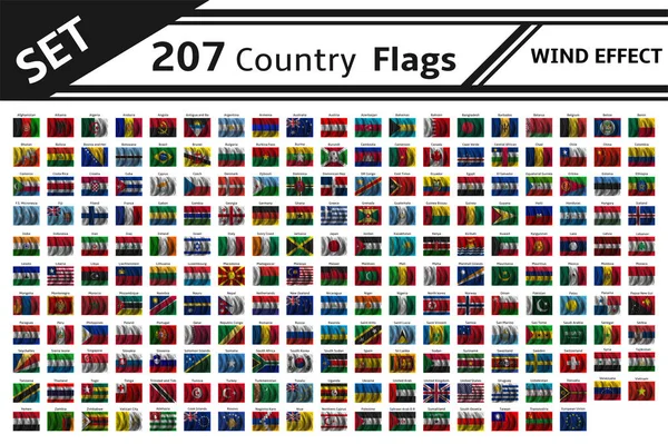 207 land vlag wind-effect instellen — Stockvector