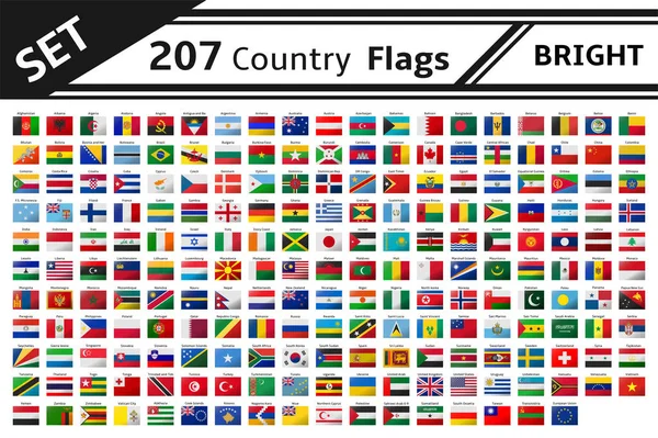 207 land vlaggen met glitter effect ingesteld — Stockvector