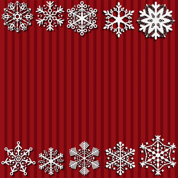 Navidad fondo rojo copos de nieve — Vector de stock