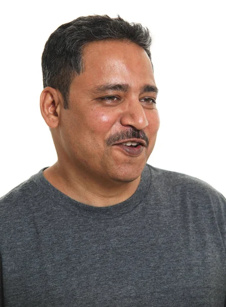 Smiling Indian Man Studio White Background Looking Side — Stock Photo, Image