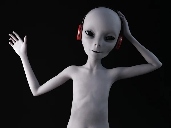 3D rendering of an alien wearing headphones. — Stock Photo, Image