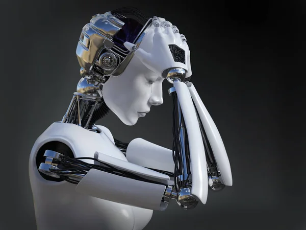 3D renderização de robô fêmea chorando nr 2 . — Fotografia de Stock