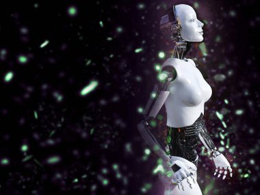 bir kadın robot bokeh ışık efekti ile 3D render.