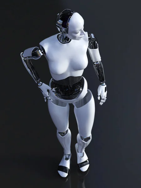 Rendu 3D d'un robot femelle debout . — Photo