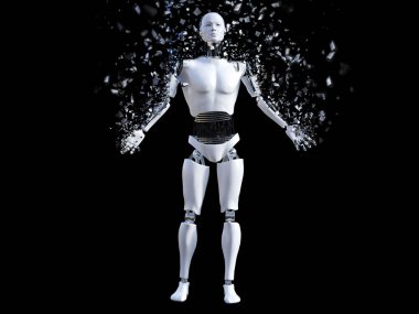 paramparça erkek robot 3D render.
