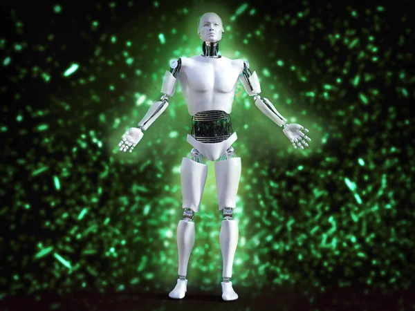 3D-Rendering eines männlichen Roboters mit Bokeh-Lichteffekt. — Stockfoto
