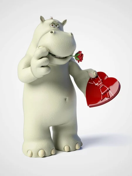 3D-rendering van romantische cartoon hippo. — Stockfoto