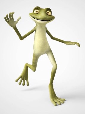 mutlu karikatür kurbağa sallayarak 3d render.
