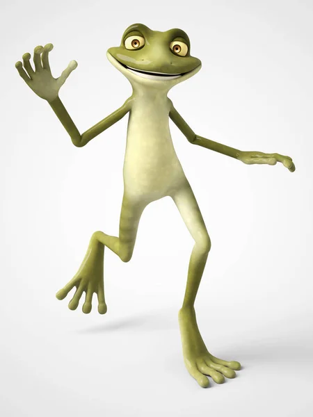 3D-Darstellung des fröhlichen Cartoon-Frosches, der winkt. — Stockfoto