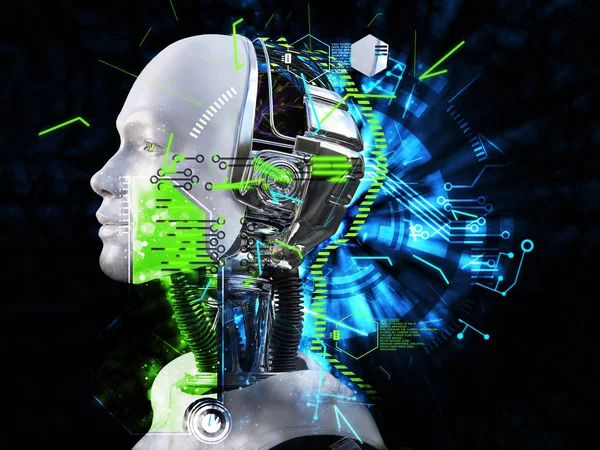 3D-rendering van mannelijke robot hoofd technologie concept. — Stockfoto
