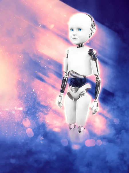 3D rendering of child robot with space background. — Stock Photo, Image