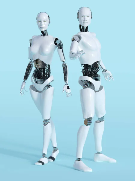 Renderowania 3D robot płci męskiej i żeńskiej. — Zdjęcie stockowe