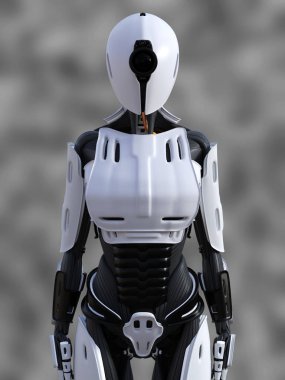bir ayakta kadın android robot 3D render.