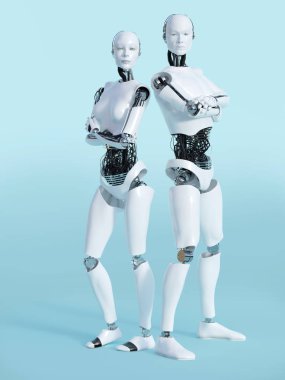 erkek ve dişi robot nr 2 3D render.