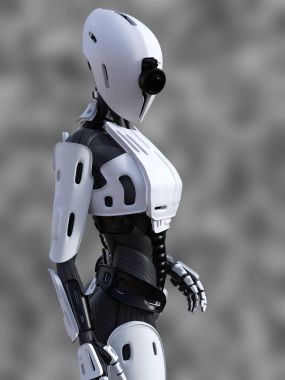 bir ayakta kadın android robot nr 3 3D render.