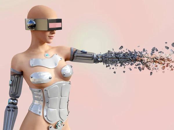 Representación 3D de un robot androide femenino sexy rompiéndose . — Foto de Stock