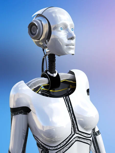 Bir kadın android robot 3D render. — Stok fotoğraf