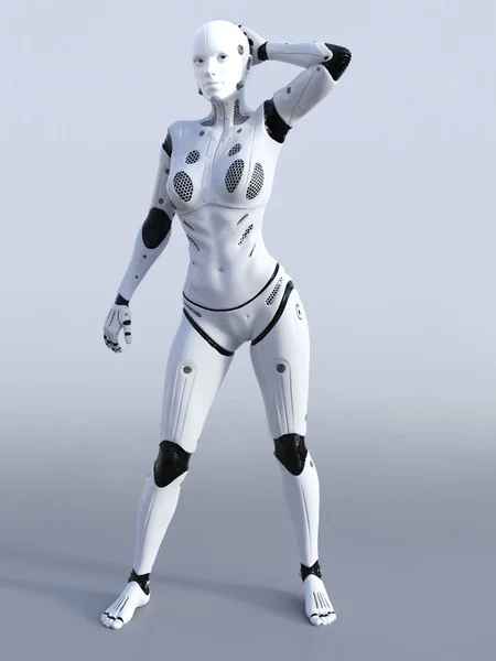 Rendering 3D di robot femminile in posa . — Foto Stock