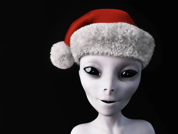 Representación en 3D de un extraterrestre con un sombrero de Santa . — Foto de Stock