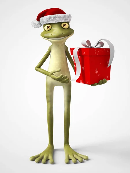 Rendu 3D de grenouille dessin animé portant le chapeau de Père Noël . — Photo