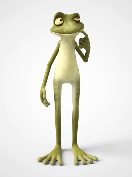 3D rendering of cartoon frog thinking about something. — Stock Photo, Image